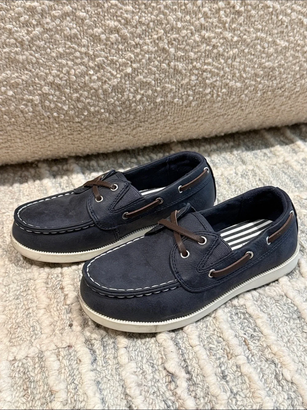J. Crew Navy and Brown Kids Slip-On Boat Shoes
